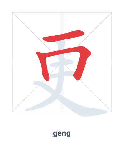 Stroke order practice for 更 - gēng