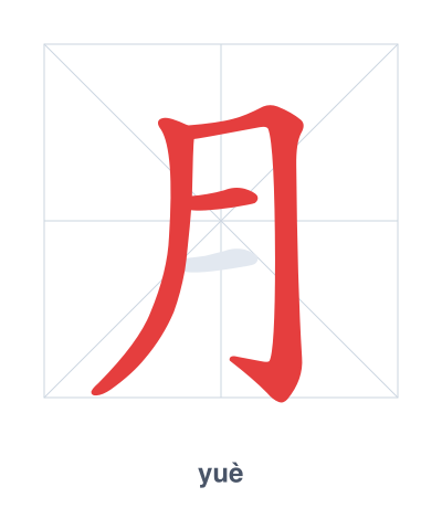 Stroke order practice for 月 - yuè