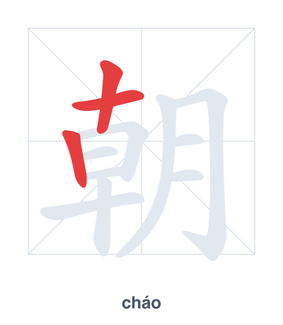 Stroke order practice for 朝 - cháo