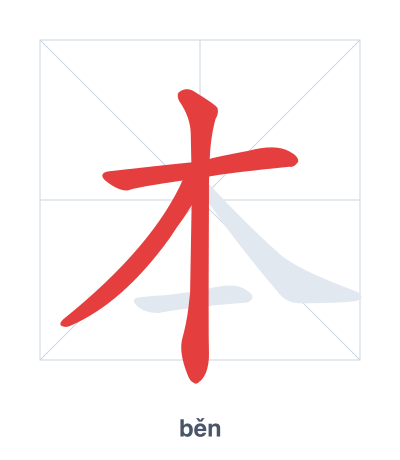 Stroke order practice for 本 - běn