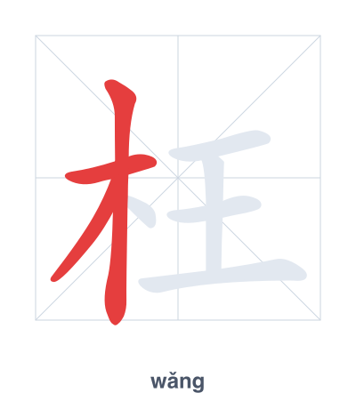 Stroke order practice for 枉 - wǎng