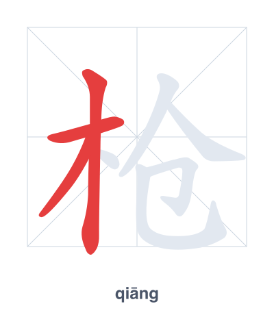 Stroke order practice for 枪 - qiāng