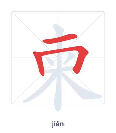 Stroke order practice for 柬 - jiǎn