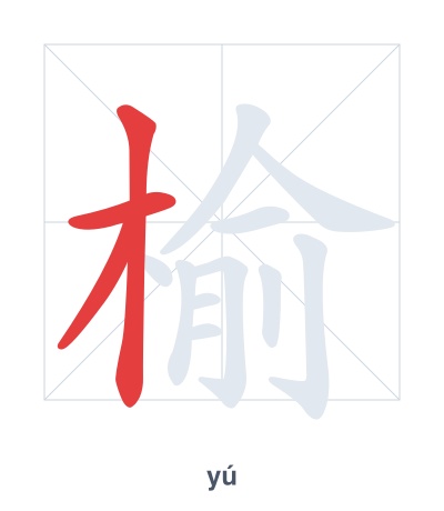 Stroke order practice for 榆 - yú