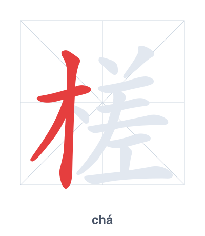 Stroke order practice for 槎 - chá