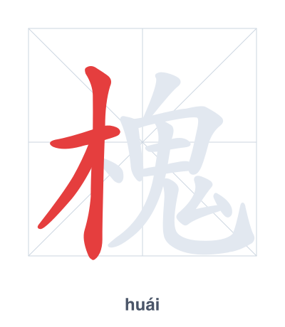 Stroke order practice for 槐 - huái
