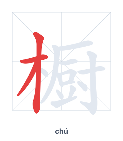 Stroke order practice for 橱 - chú