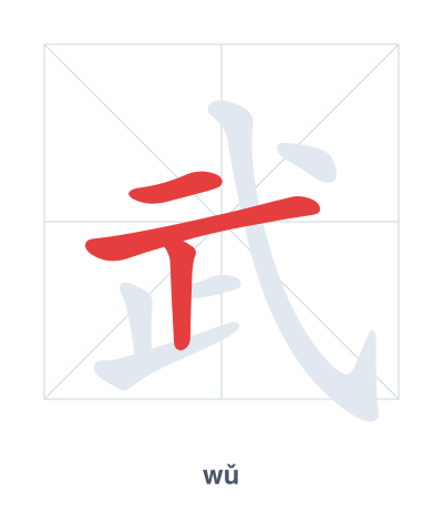 Stroke order practice for 武 - wǔ