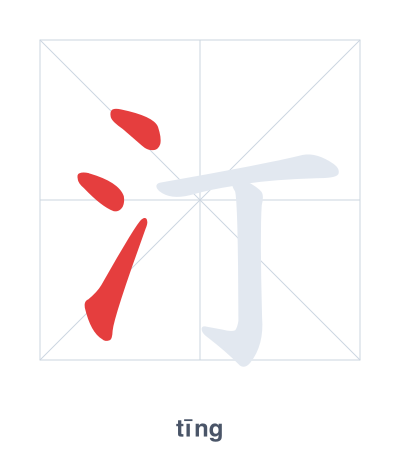 Stroke order practice for 汀 - tīng