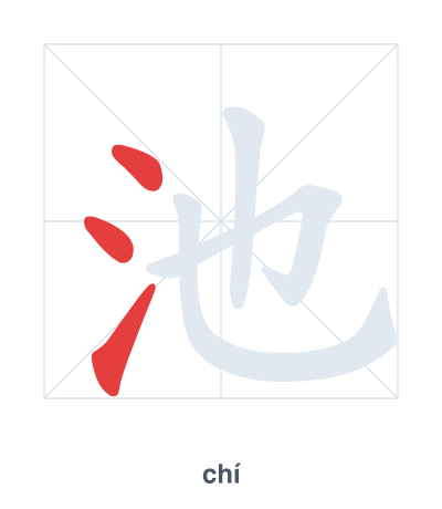 Stroke order practice for 池 - chí