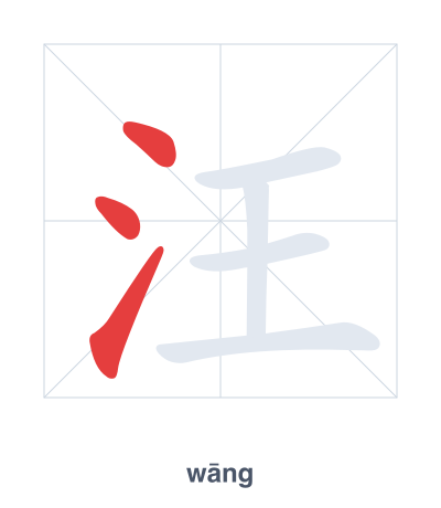 Stroke order practice for 汪 - wāng