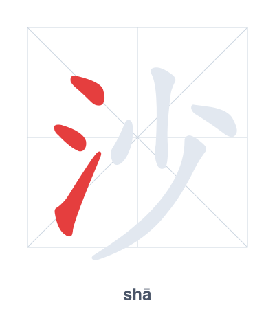 Stroke order practice for 沙 - shā
