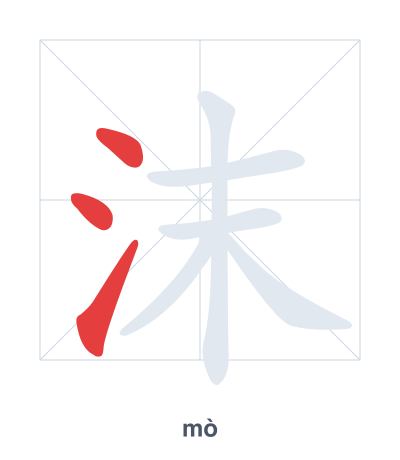 Stroke order practice for 沫 - mò
