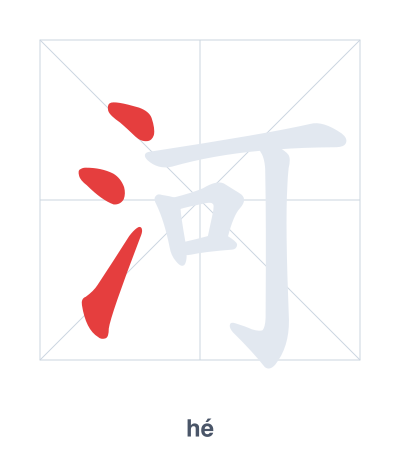 Stroke order practice for 河 - hé