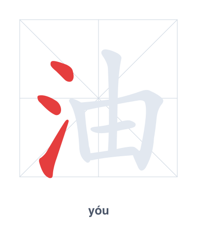 Stroke order practice for 油 - yóu