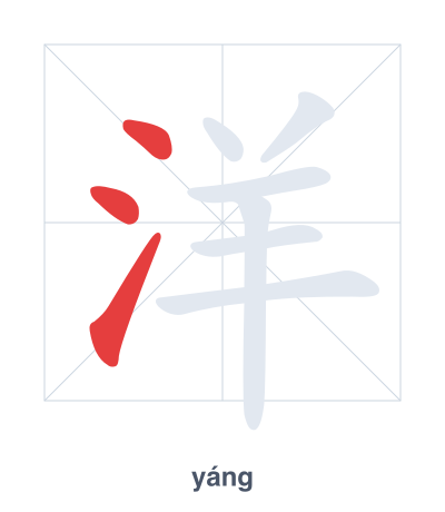Stroke order practice for 洋 - yáng