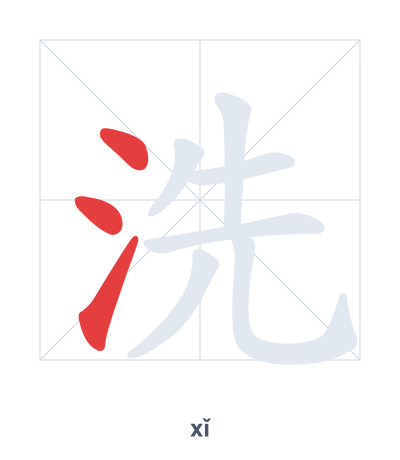 Stroke order practice for 洗 - xǐ