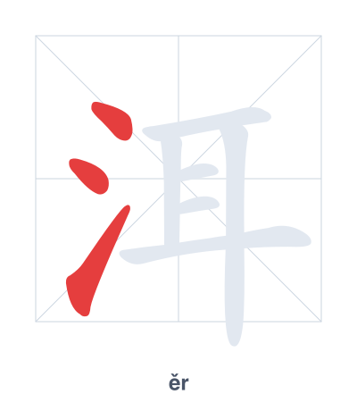 Stroke order practice for 洱 - ěr