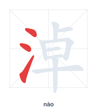 Stroke order practice for 淖 - nào
