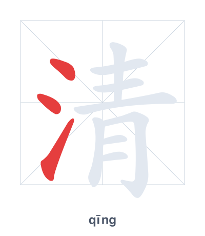 Stroke order practice for 清 - qīng