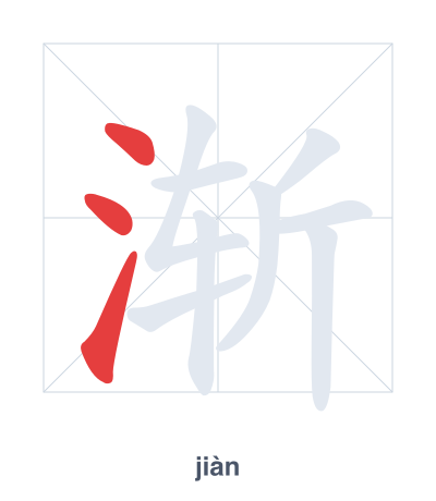 Stroke order practice for 渐 - jiàn