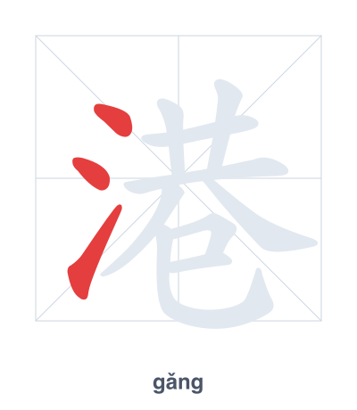 Stroke order practice for 港 - gǎng
