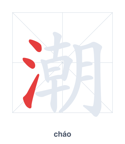 Stroke order practice for 潮 - cháo