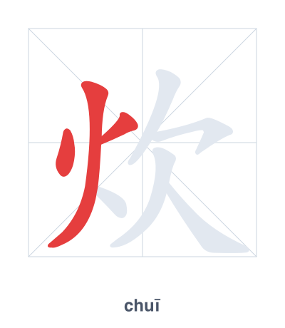 Stroke order practice for 炊 - chuī
