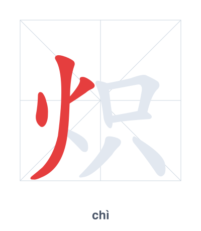 Stroke order practice for 炽 - chì