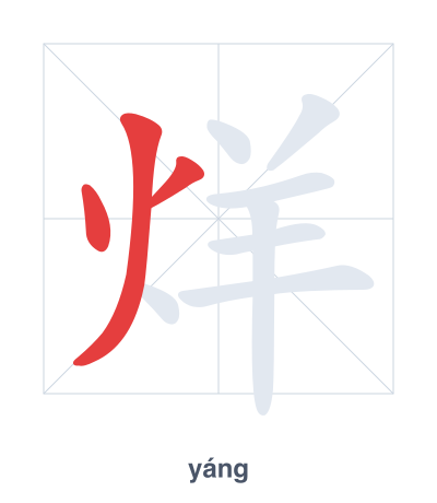 Stroke order practice for 烊 - yáng