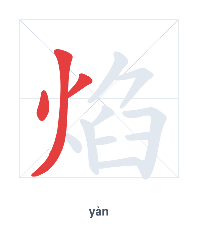 Stroke order practice for 焰 - yàn