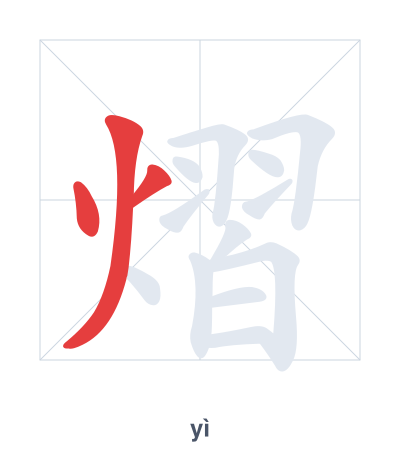 Stroke order practice for 熠 - yì