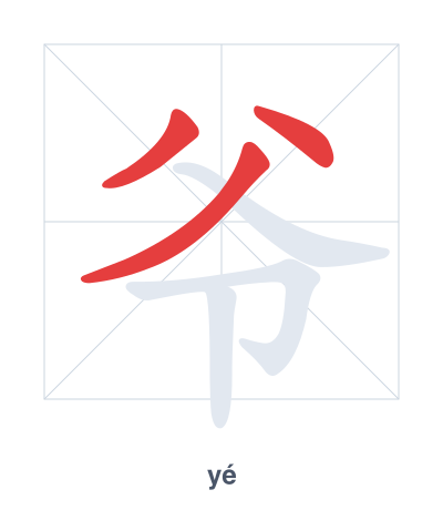 Stroke order practice for 爷 - yé