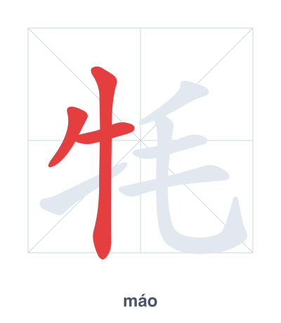 Stroke order practice for 牦 - máo