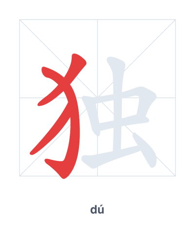 Stroke order practice for 独 - dú