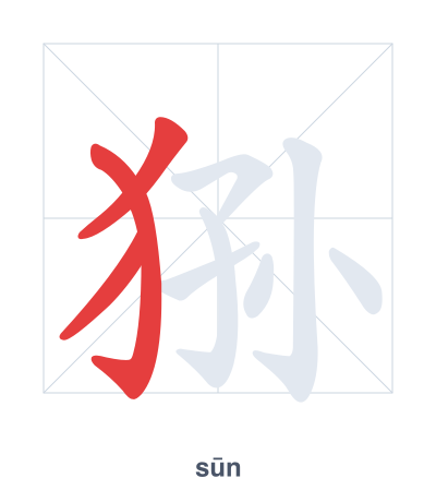 Stroke order practice for 狲 - sūn