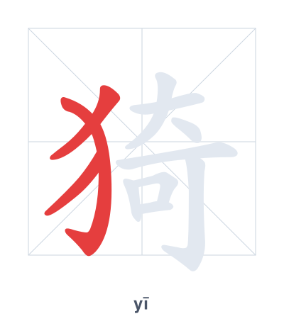 Stroke order practice for 猗 - yī