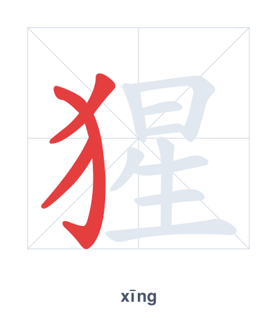 Stroke order practice for 猩 - xīng