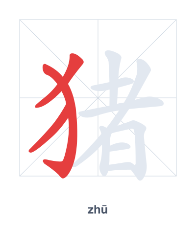 Stroke order practice for 猪 - zhū