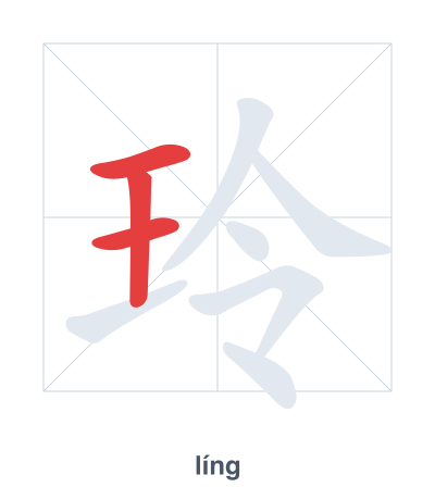 Stroke order practice for 玲 - líng