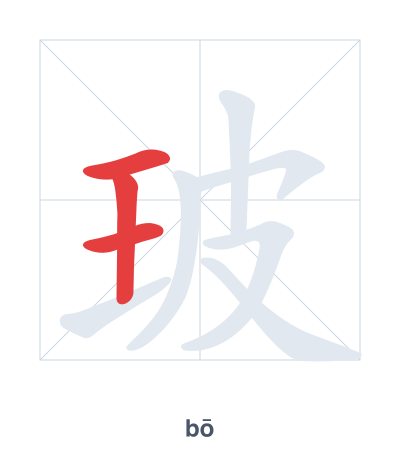 Stroke order practice for 玻 - bō