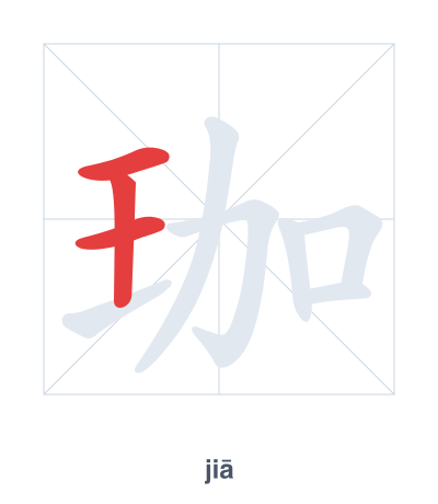 Stroke order practice for 珈 - jiā
