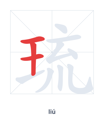 Stroke order practice for 琉 - liú