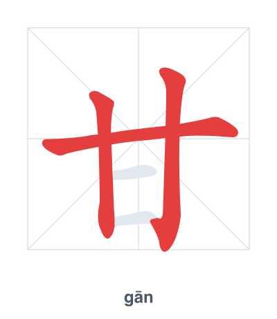 Stroke order practice for 甘 - gān
