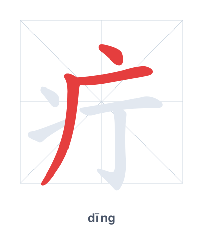 Stroke order practice for 疔 - dīng