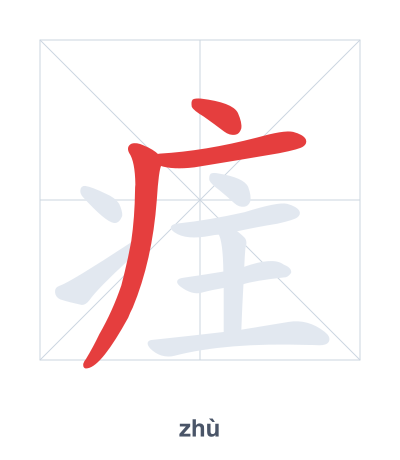 Stroke order practice for 疰 - zhù