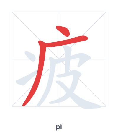 Stroke order practice for 疲 - pí