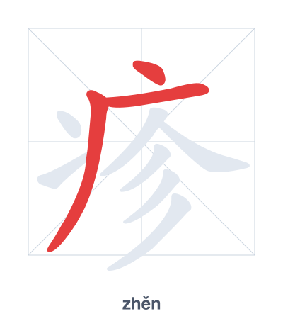 Stroke order practice for 疹 - zhěn