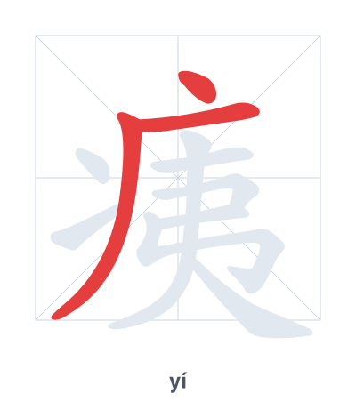Stroke order practice for 痍 - yí
