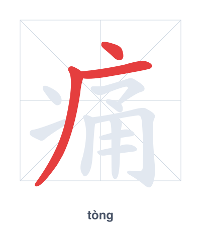 Stroke order practice for 痛 - tòng